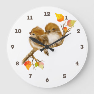 Cute Pair of Sparrow Birds Wall Clock Große Wanduhr