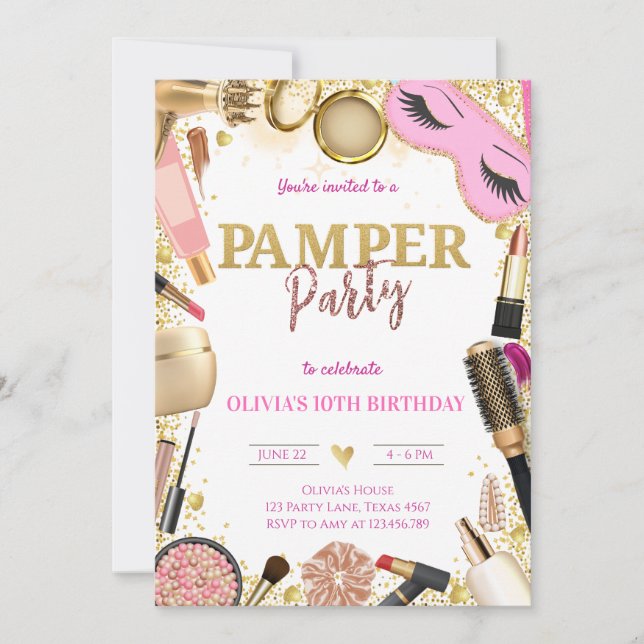 Cute Pamper Party Birthday Einladung (Vorderseite)