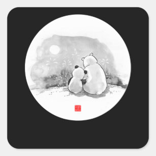 Cute Panda And Polar Bear Animal Lover Quadratischer Aufkleber