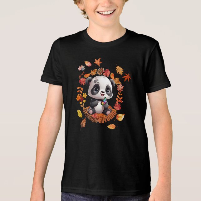 Cute Panda “Ausome Autumn” – Fall Autism Awerness Tri-Blend Shirt (Vorderseite)