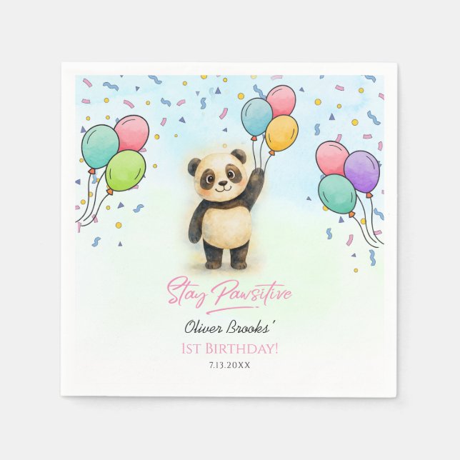 Cute Panda Balloon 1st Birthday Party  Serviette (Vorderseite)