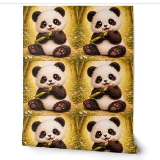 Cute Panda Bamboo Pattern Wallpaper Nursery Tapete