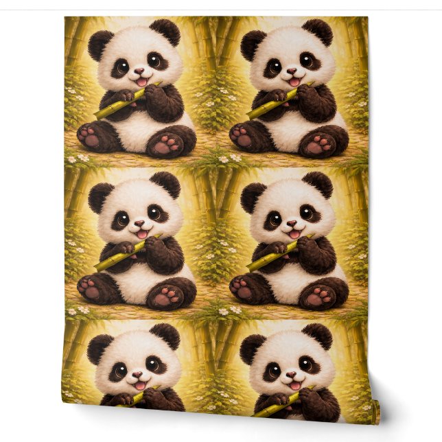 Cute Panda Bamboo Pattern Wallpaper Nursery Tapete (Abrollen)