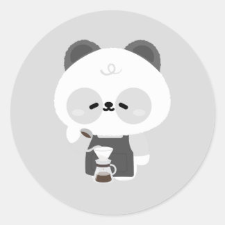 Cute Panda Barista Runder Aufkleber