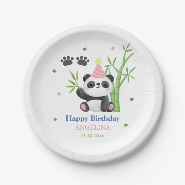 Cute Panda Bear Bamboo Birthday  Pappteller (Vorderseite)
