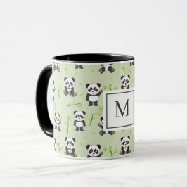 Cute Panda Bear Bamboo Kawaii Animals Monogram Tasse