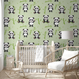 Cute Panda Bear Bamboo Kawaii Animals Nursery Tapete