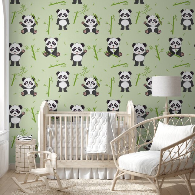 Cute Panda Bear Bamboo Kawaii Animals Nursery Tapete (Kinder)
