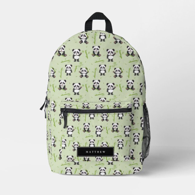 Cute Panda Bear Bamboo Kawaii Animals Pattern Bedruckter Rucksack (Vorderseite)
