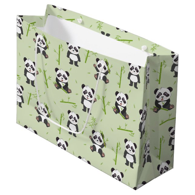Cute Panda Bear Bamboo Kawaii Animals Pattern Große Geschenktüte (Vorderseite Schrägansicht)