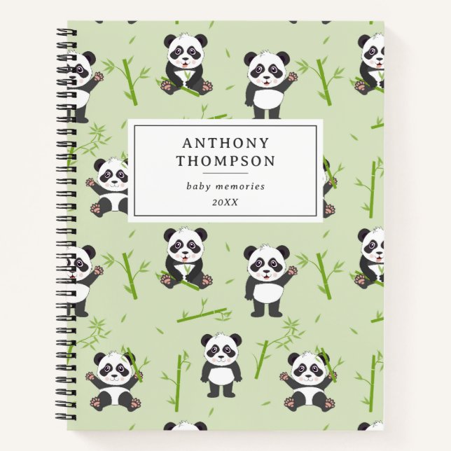 Cute Panda Bear Bamboo Kawaii Animals Pattern Notizbuch (Vorderseite)