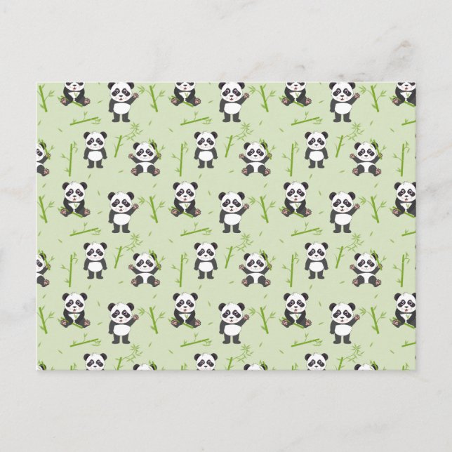 Cute Panda Bear Bamboo Kawaii Animals Pattern Postkarte (Vorderseite)