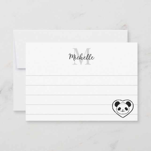 Cute Panda Bear Cartoon  Custom Lined Monogram Mitteilungskarte (Vorderseite)