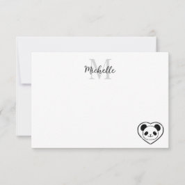 Cute Panda Bear Cartoon Personalized Monogram Mitteilungskarte