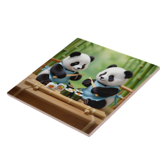 Cute Panda Bear Cubs Preparing Sushi Fliese (Seite)