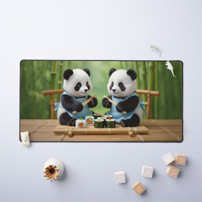 Cute Panda Bear Cubs Preparing Sushi Schreibtischunterlage (Kindertisch)