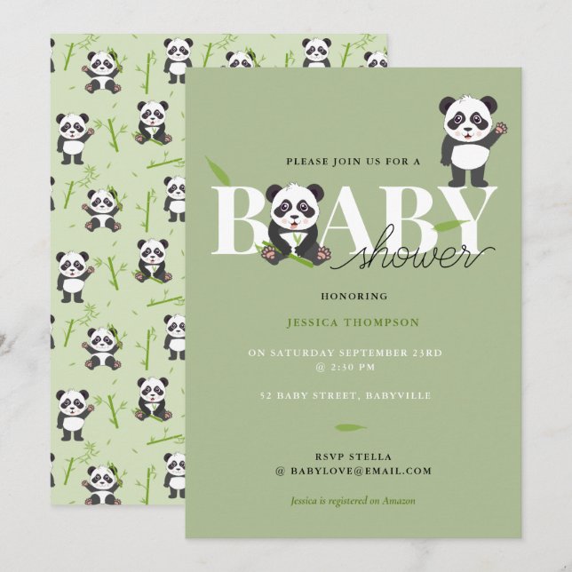 Cute Panda Bear Kawaii Gender Neutral Baby Shower Einladung (Vorne/Hinten)
