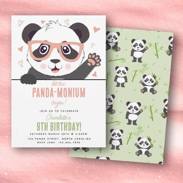 Cute Panda Bear Kawaii Girl Birthday Party Einladung (Cute Panda Bear Kawaii Girl Birthday Party Invitation)