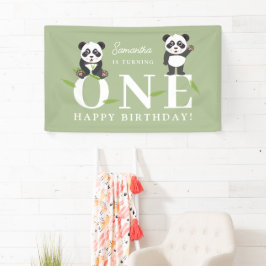 Cute Panda Bear Kawaii Kids First One Birthday Banner