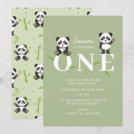 Cute Panda Bear Kawaii Kids First One Birthday Einladung