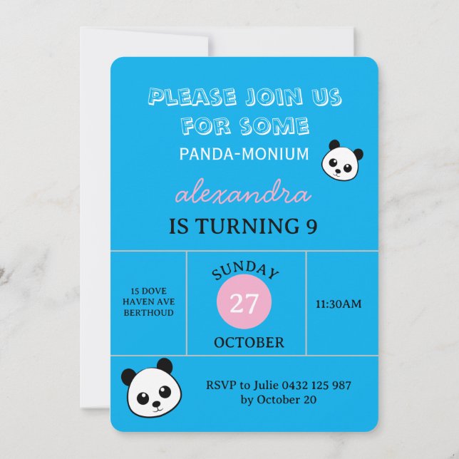 Cute Panda Bear Party Invitation – Personalized  Einladung (Rückseite)