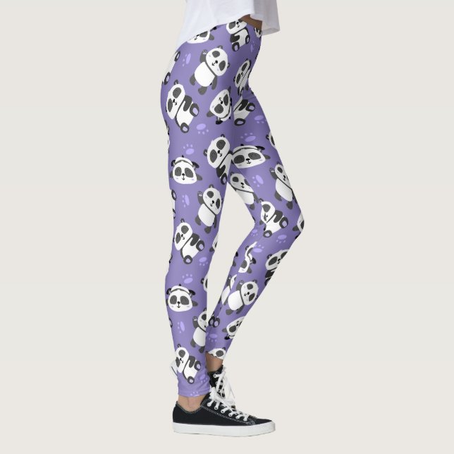 Cute panda bear paw blue background leggings (Rechts)