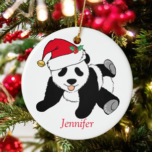Cute Panda Bear Personalized Kids Christmas Keramik Ornament