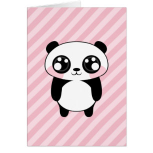Cute Panda Bear Pink Stripes Background