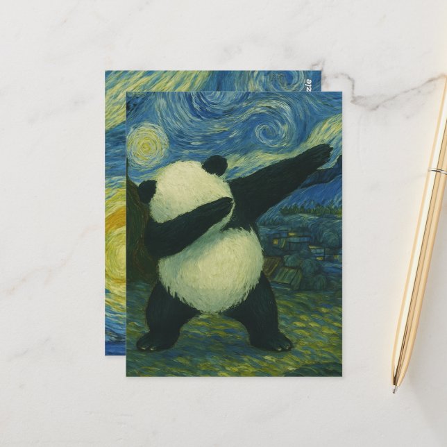 Cute Panda Bear - Van Gogh Style - Starry Night  Postkarte (Vorderseite/Rückseite Beispiel)