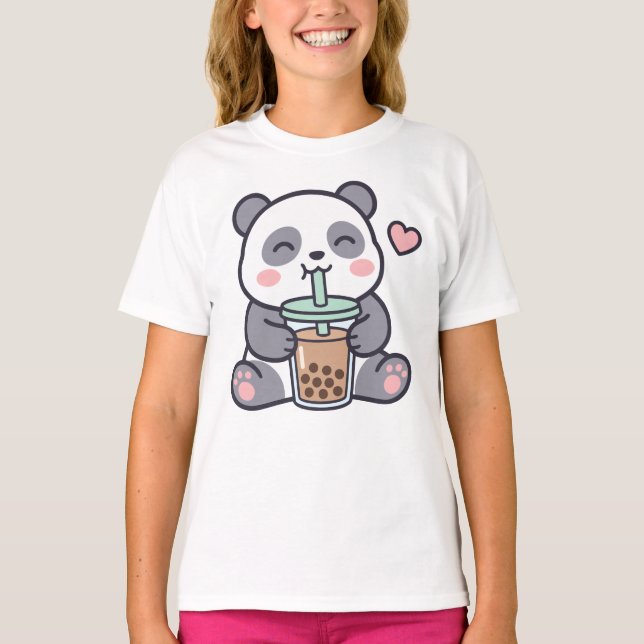 Cute Panda Bubble Tea Kids T-Shirt (Vorderseite)