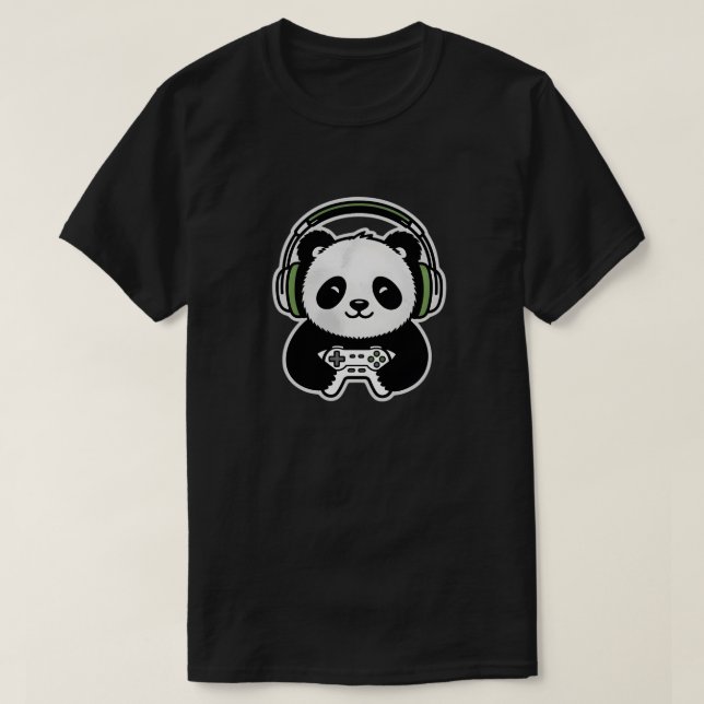 Cute Panda Gamer - Kawaii Gaming Panda with Headse T-Shirt (Design vorne)