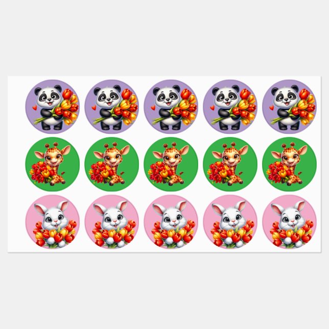 Cute Panda, Giraffe, and Rabbit Sticker Sheet with (Blatt)