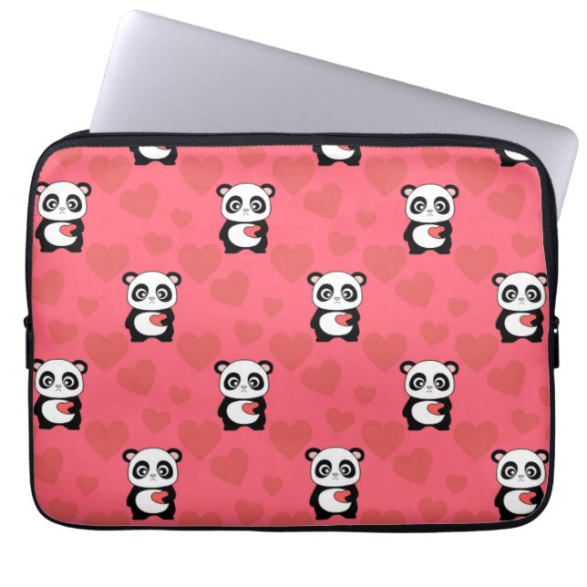 Cute Panda Holding Heart Pattern| Kawaii Valentine Laptopschutzhülle (Vorderseite)