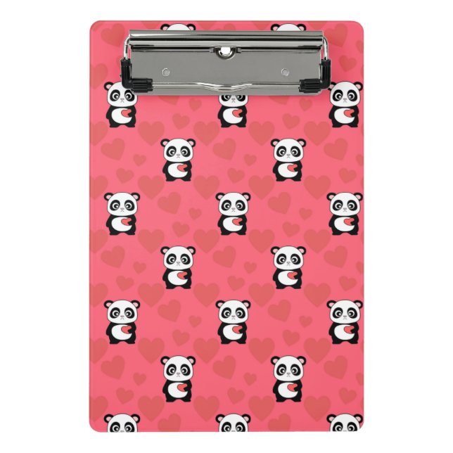 Cute Panda Holding Heart Pattern| Kawaii Valentine Mini Klemmbrett (Vorderseite)