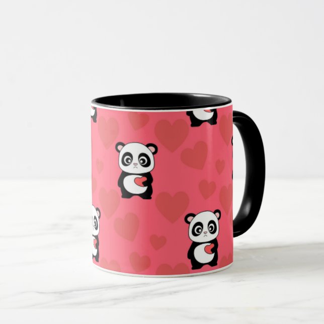 Cute Panda Holding Heart Pattern| Kawaii Valentine Tasse (VorderseiteRechts)