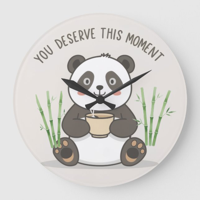 Cute Panda Mug Große Wanduhr (Vorderseite)