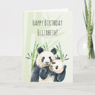 Cute Panda Pair in Bamboo Watercolor Birthday Card Karte