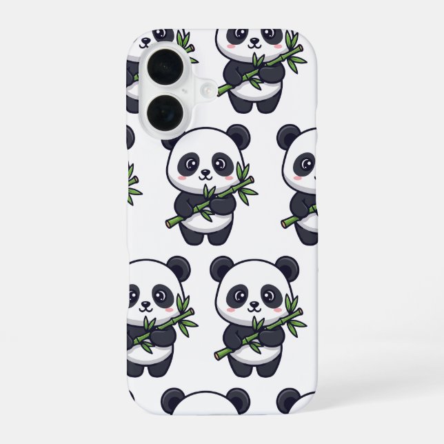 Cute Panda Pattern iPhone Case – Black & White 16 Hülle (Rückseite)