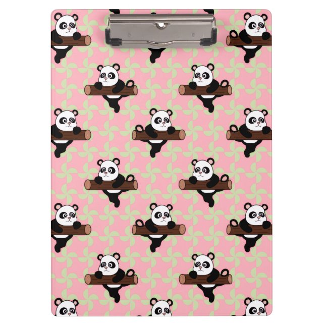 Cute Panda Pattern on Pink – Kawaii Seamless  Klemmbrett (Vorderseite)