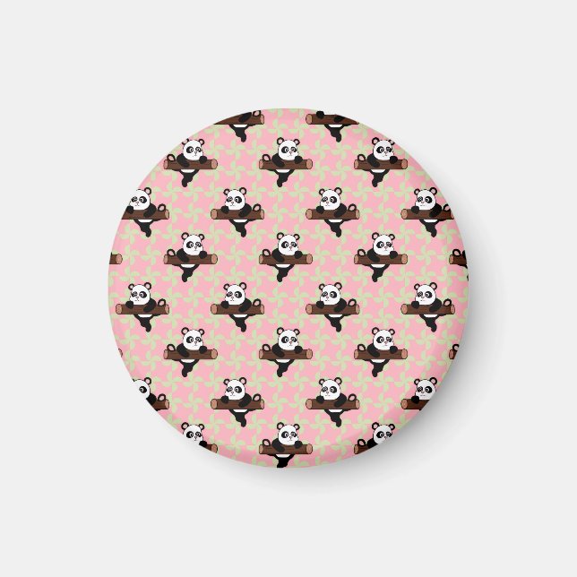 Cute Panda Pattern on Pink – Kawaii Seamless  Magnet (Vorne)