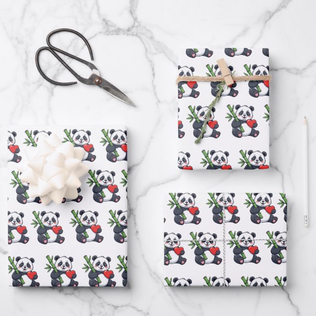Cute Panda Pattern Wrapping Paper for Gifts and Pa Geschenkpapier Set (Vorderseite)