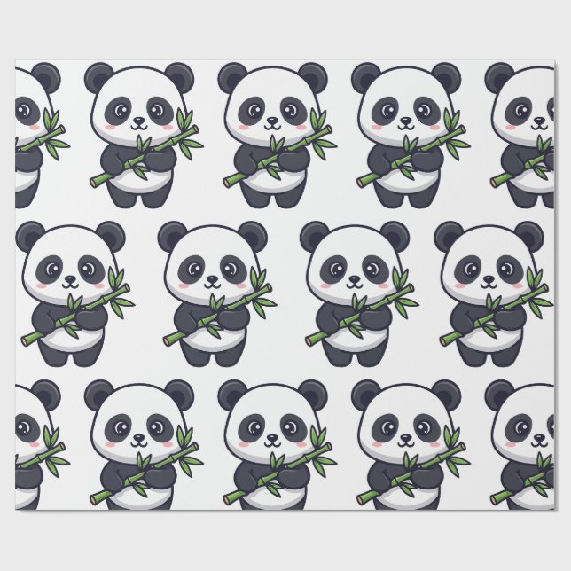 Cute Panda Pattern Wrapping Paper – Minimal Black  Geschenkpapier (Flach)