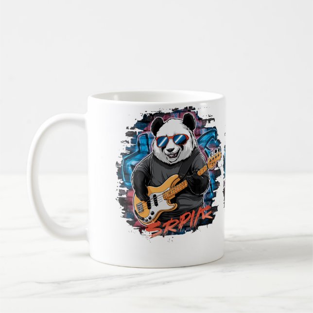 Cute Panda Playing Bass Guitar Animal Playing Guit Kaffeetasse (Links)