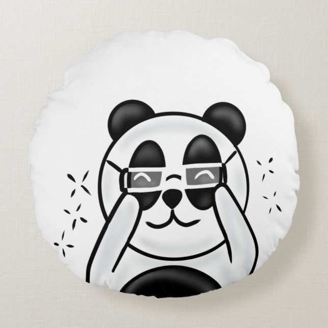 Cute Panda With Glasses Rundes Kissen (Vorderseite)