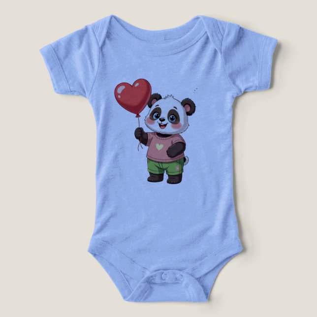 Cute Panda with Heart Balloon Baby Bodysuit (Design Vorderseite)