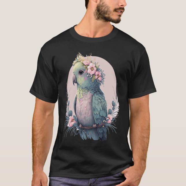 Cute Parakeet Budgie Bird Flower Crown Pet Birds T-Shirt (Vorderseite)
