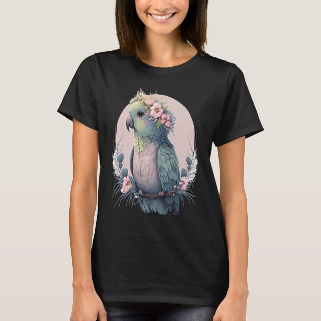 Cute Parakeet Budgie Bird Flower Crown Pet Birds T-Shirt (Vorderseite)