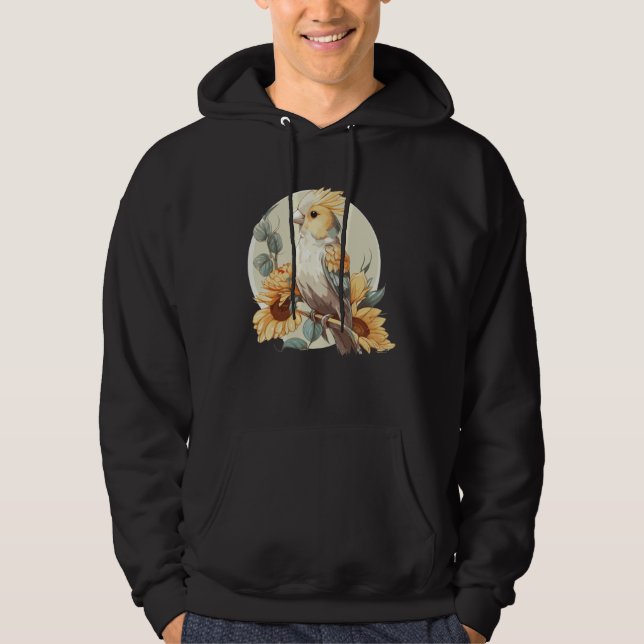 Cute Parrot Cockatiel Sunflower Watercolor Parrot Hoodie (Vorderseite)