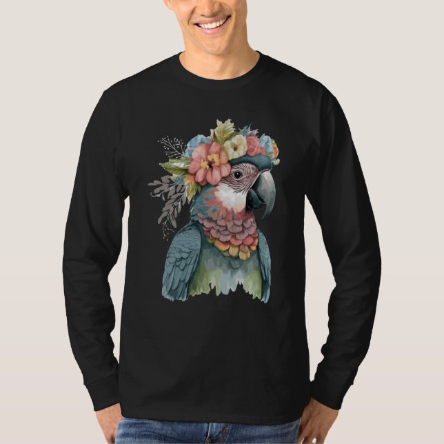Cute Parrot Macaw Bird Flower Crown Pet Birds T-Shirt (Vorderseite)