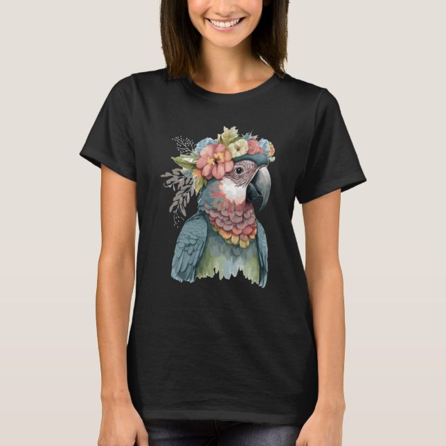 Cute Parrot Macaw Bird Flower Crown Pet Birds T-Shirt (Vorderseite)